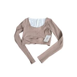Years of Ours Ribbed Long Sleeved V Crop Top, Caribou, Size Medium, New w Tags
